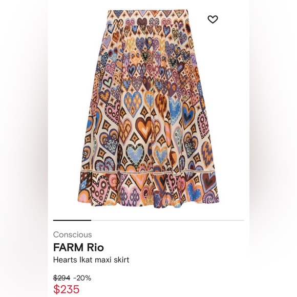 NWT Farm Rio Cream Hearts Ikat Midi Skirt - Picture 3 of 7